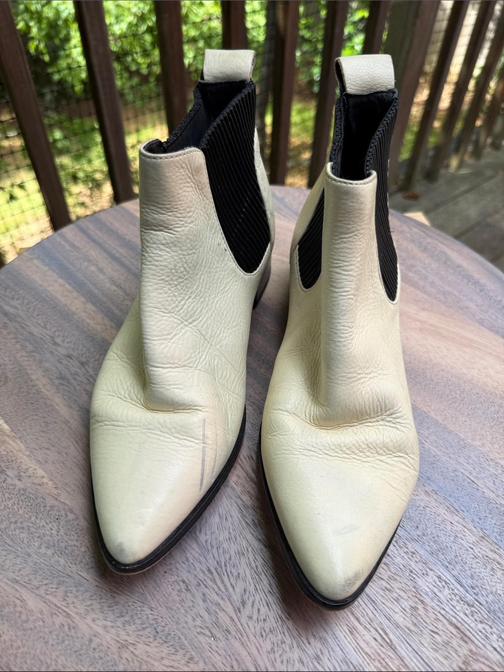 Dolce Vita Cream Leather Chelsea Ankle Boots with Black Elastic